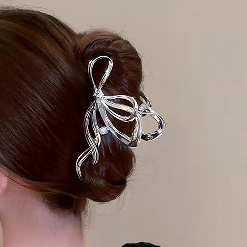 Barrette Métal Design Asymétrie Blanc Argenté