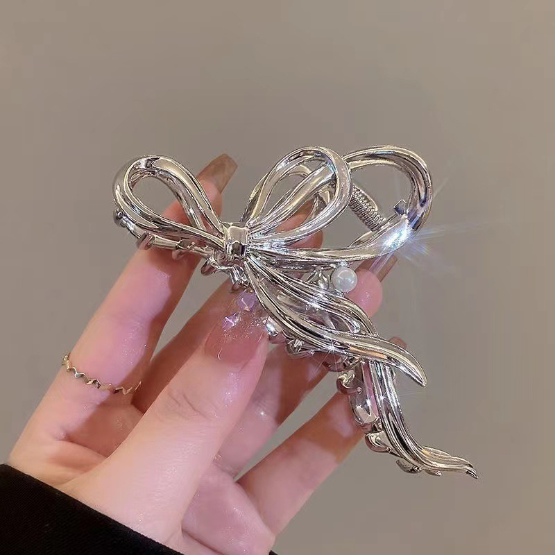 Silvery White accessories,Plain Color accessories,Metal Silvery White Asymmetry Design Barrette