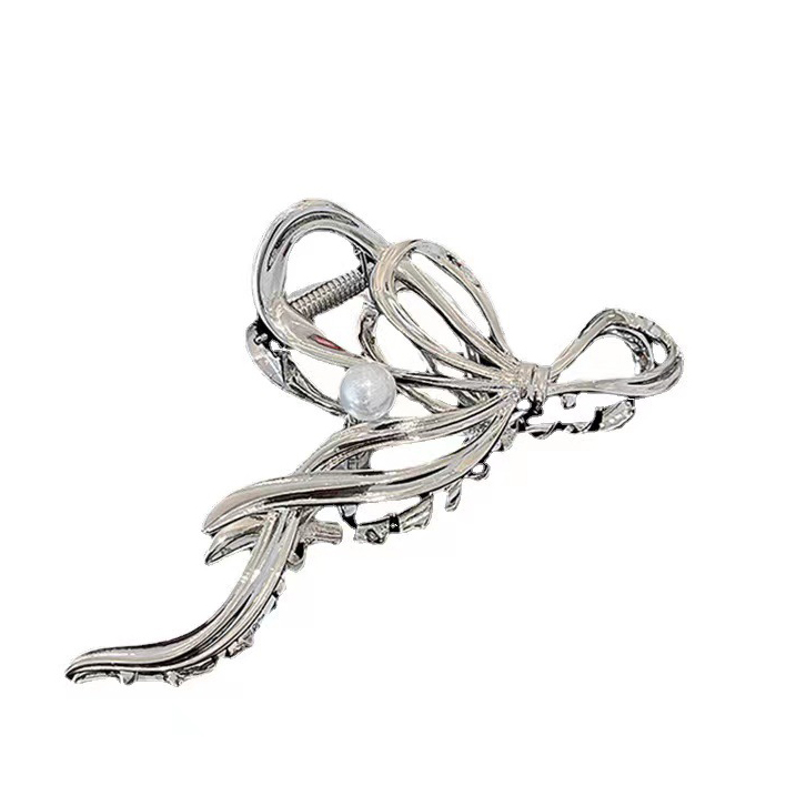 Silvery White accessories,Plain Color accessories,Metal Silvery White Asymmetry Design Barrette
