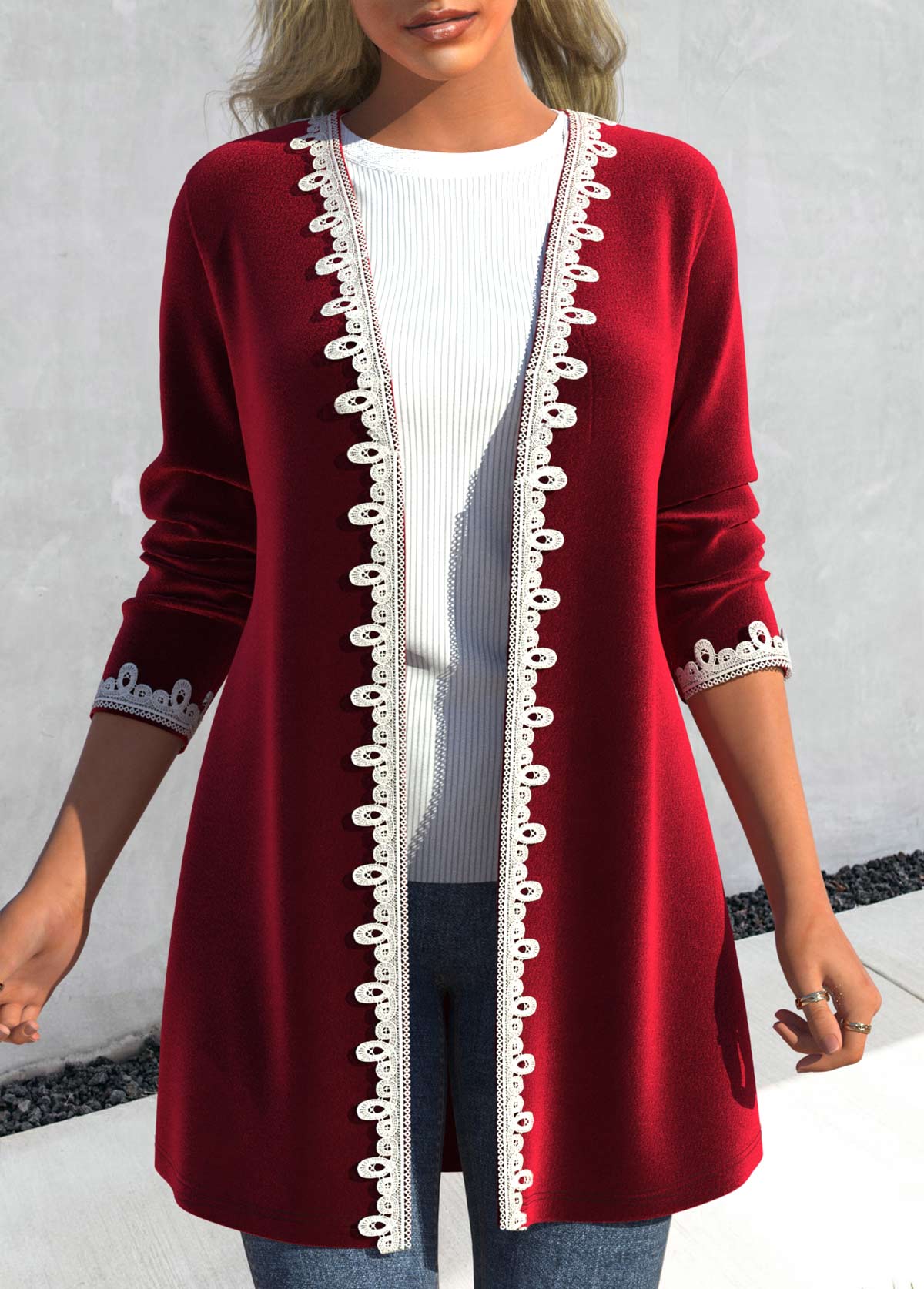 ROTITA Velvet Wine Red Long Sleeve Coat