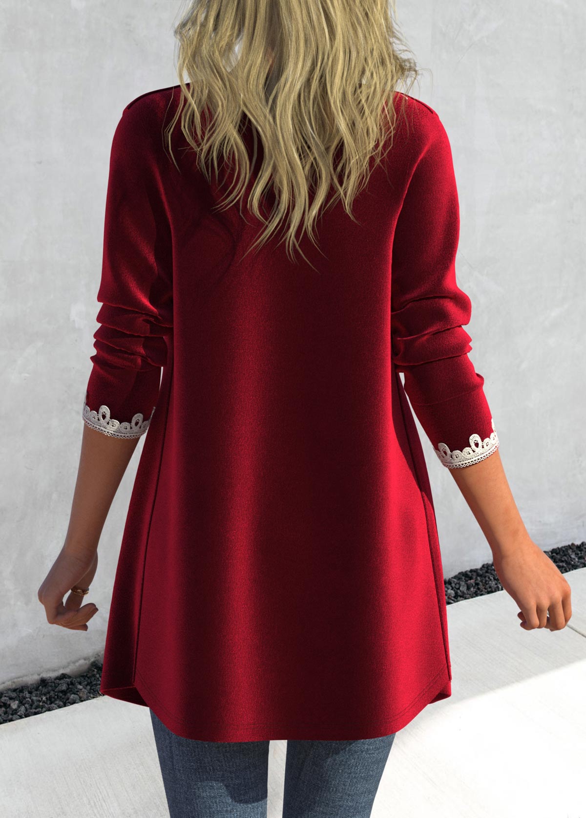 Wine Red outerwear & coats,Plain Color outerwear & coats,ROTITA Velvet Wine Red Long Sleeve Coat