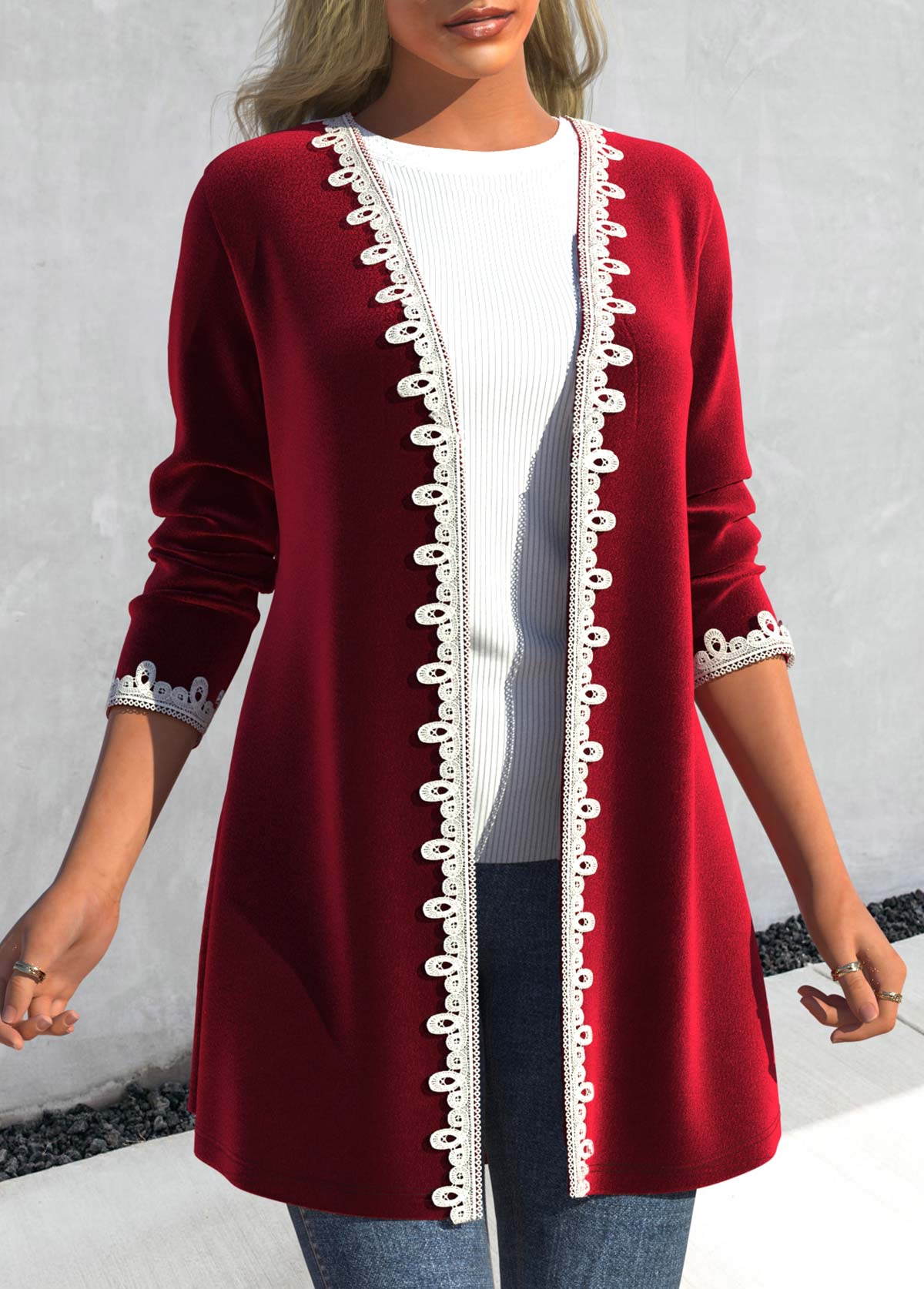 Wine Red outerwear & coats,Plain Color outerwear & coats,ROTITA Velvet Wine Red Long Sleeve Coat