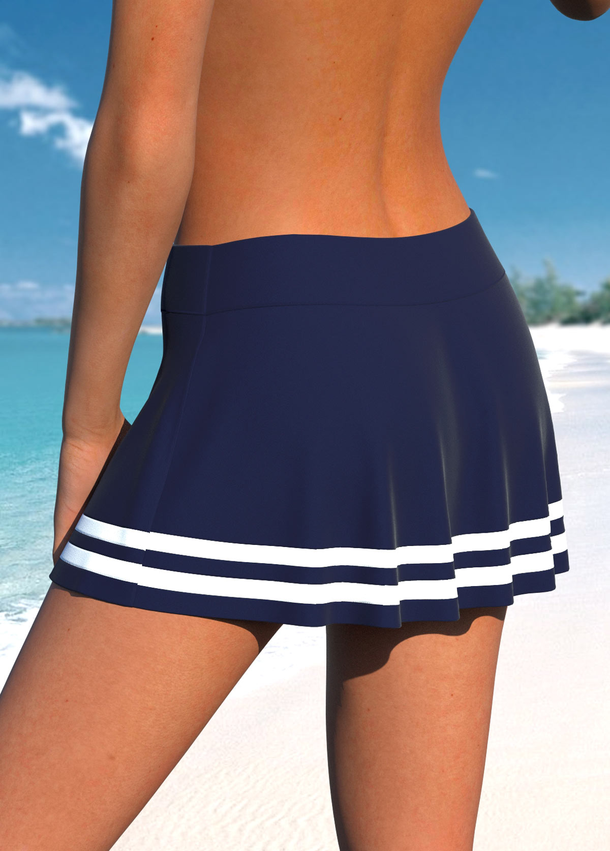 Navy swimwear,Striped swimwear,ROTITA Fake 2in1 Navy Striped Tankini Top