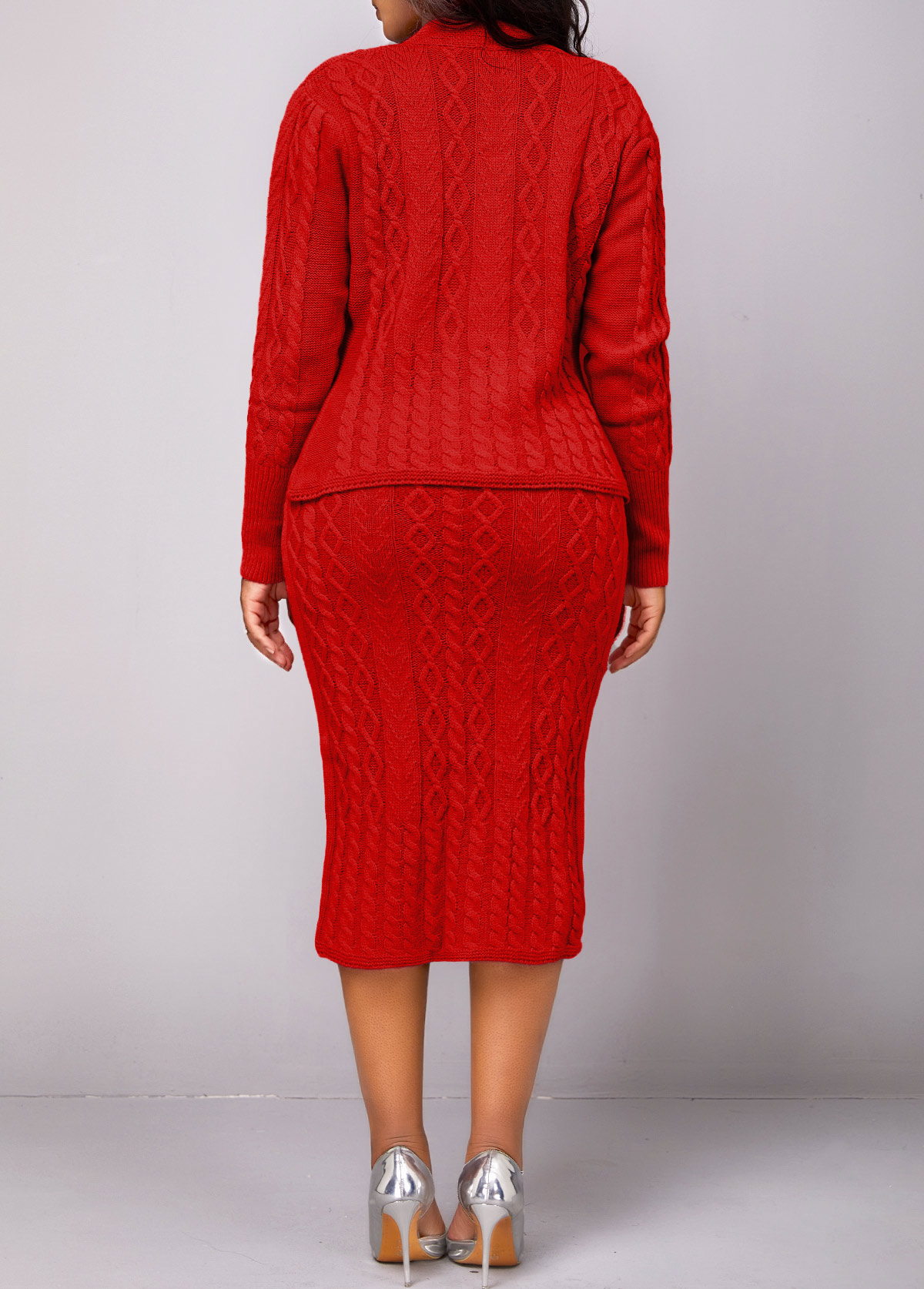 Red dresses,Plain Color dresses,ROTITA Button Long Sleeve Red Top and Skirt