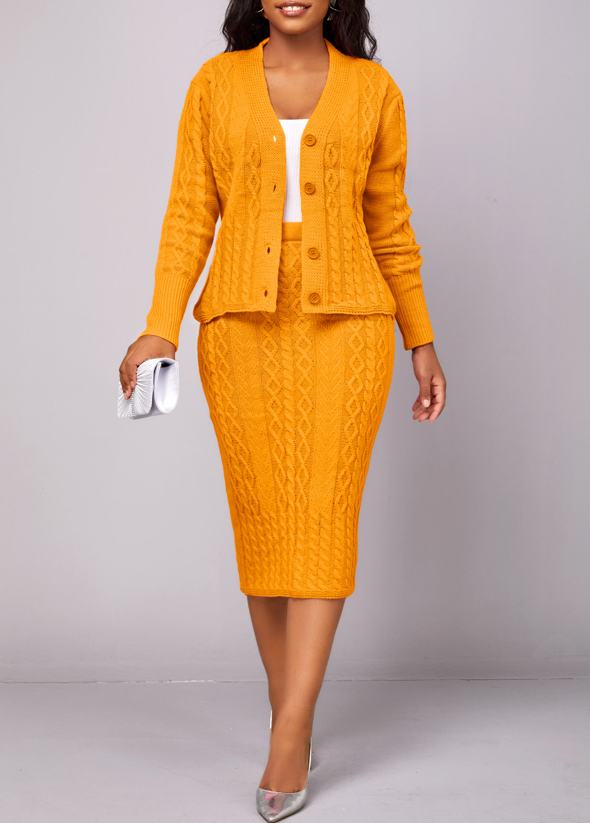 ROTITA Button Long Sleeve Ginger Top and Skirt
