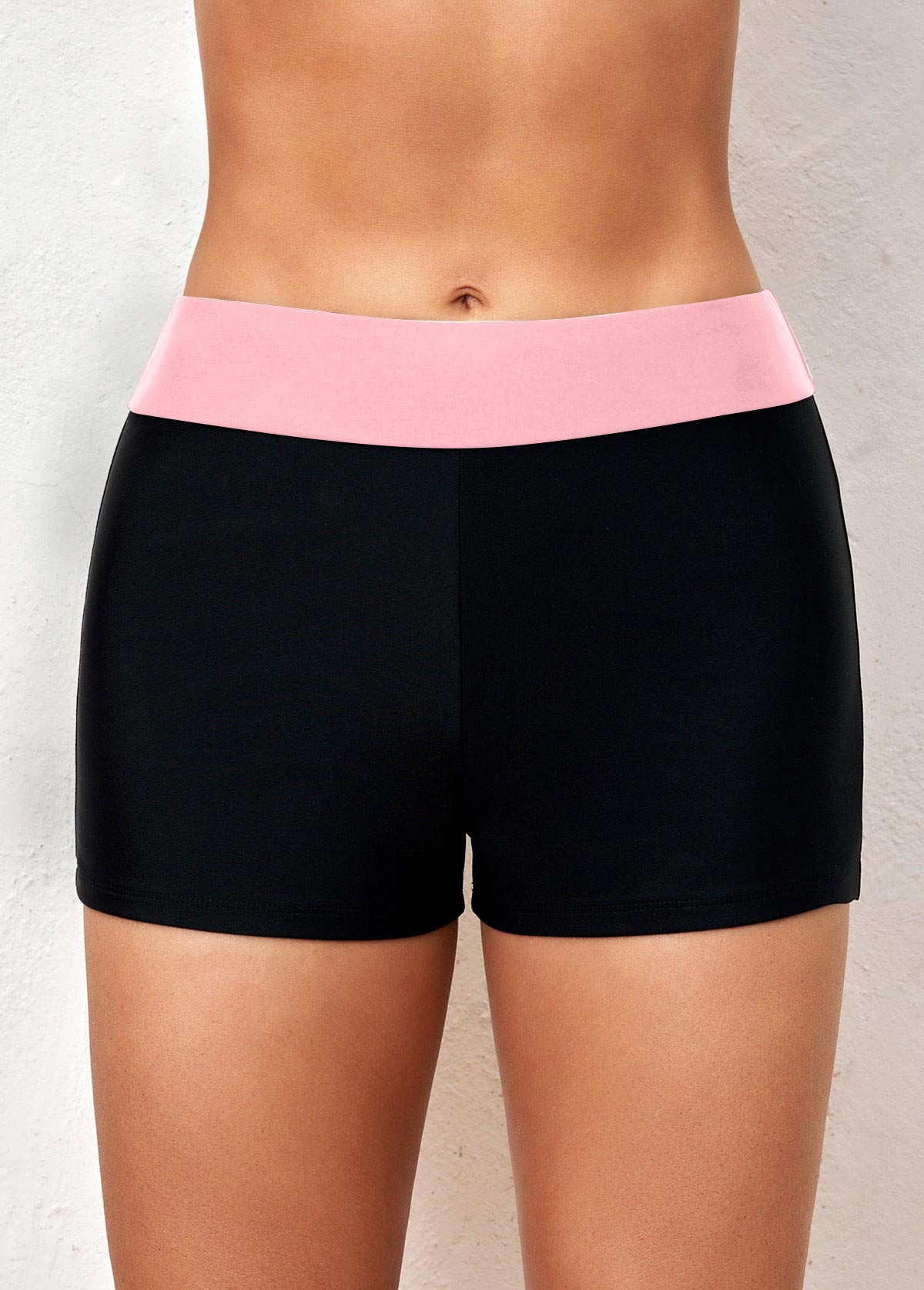 Pink swimwear,Black swimwear,Contrast Color swimwear,ROTITA Pink Mid Waisted Contrast Swim Shorts