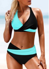 ROTITA Patchwork Cyan Mid Waisted Bikini Set