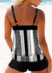 White swimwear,Tribal swimwear,ROTITA Geometric Print White Double Straps Tankini Top