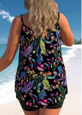 Black plus size,Plants plus size,ROTITA Plus Size Leaf Print Black Tankini Top
