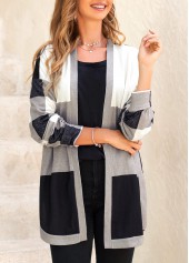 Black tops,Plaid tops,Geometric tops,ROTITA Split Plaid Black Long Sleeve Coat