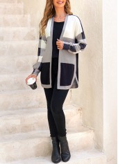 Black tops,Plaid tops,Geometric tops,ROTITA Split Plaid Black Long Sleeve Coat