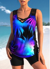 Multi Color swimwear,Plants swimwear,ROTITA Lace Multi Color Tropical Plants Print Tankini Set