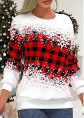 Red plus size,Christmas plus size,ROTITA Plus Size Snowflake Print Red Round Neck Long Sleeve Sweatshirt