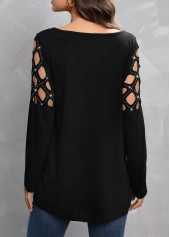 Black tops,Plain Color tops,Zipper Black V Neck Long Sleeve T Shirt