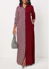ROTITA Wine Red Striped Pocket Maxi Dress