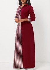 Wine Red dresses,Striped dresses,ROTITA Wine Red Striped Pocket Maxi Dress