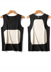 Black tops,Contrast Color tops,Patchwork Black V Neck Tank Top