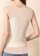 Beige tops,Contrast Color tops,Patchwork Beige Scoop Neck Tank Top