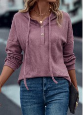 Dark Reddish Purple tops,Plain Color tops,Drawstring Dark Reddish Purple Long Sleeve Hoodie