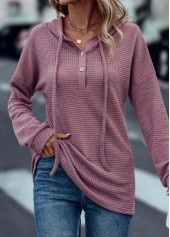 Dark Reddish Purple tops,Plain Color tops,Drawstring Dark Reddish Purple Long Sleeve Hoodie