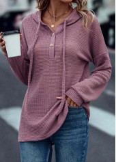 Drawstring Dark Reddish Purple Long Sleeve Hoodie