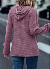 Dark Reddish Purple tops,Plain Color tops,Drawstring Dark Reddish Purple Long Sleeve Hoodie