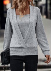 Fake 2in1 Grey Long Sleeve Sweatshirt