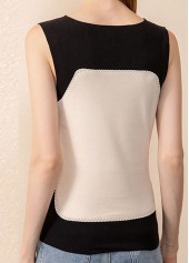 Black tops,Contrast Color tops,Patchwork Black Scoop Neck Tank Top