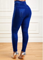 Blue bottoms,Plain Color bottoms,High Waisted Ankle Length Blue Leggings