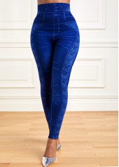 Blue bottoms,Plain Color bottoms,High Waisted Ankle Length Blue Leggings