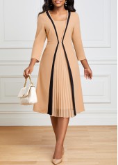 ROTITA Light Camel Square Neck Pleated Dress