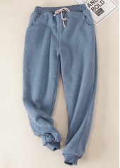 Dusty Blue bottoms,Contrast Color bottoms,Plush Dusty Blue Jogger Drawastring High Waisted Pants