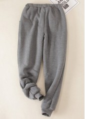 Grey bottoms,Contrast Color bottoms,Plush Grey Jogger Drawastring High Waisted Pants
