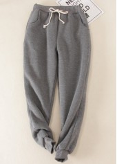 Grey bottoms,Contrast Color bottoms,Plush Grey Jogger Drawastring High Waisted Pants
