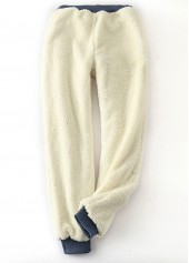 Grey bottoms,Contrast Color bottoms,Plush Grey Jogger Drawastring High Waisted Pants