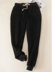 Black bottoms,Contrast Color bottoms,Plush Black Jogger Drawastring High Waisted Pants