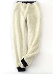 Black bottoms,Contrast Color bottoms,Plush Black Jogger Drawastring High Waisted Pants