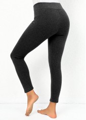 Dark Grey Marl bottoms,Plain Color bottoms,Dark Grey Marl High Waisted Elastic Waist Leggings