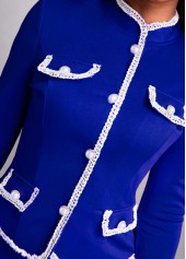 Royal Blue dresses,Plain Color dresses,ROTITA Lace Royal Blue Contrast Binding Two Piece Suit