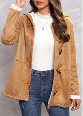 Dark Camel outerwear & coats,Contrast Color outerwear & coats,Plush Dark Camel Hooded Long Sleeve Coat