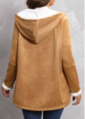 Dark Camel outerwear & coats,Contrast Color outerwear & coats,Plush Dark Camel Hooded Long Sleeve Coat