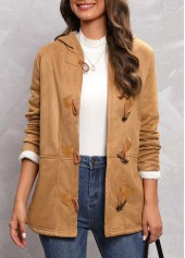 Dark Camel outerwear & coats,Contrast Color outerwear & coats,Plush Dark Camel Hooded Long Sleeve Coat