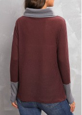 Deep Red tops,Contrast Color tops,Button Deep Red Cowl Neck T Shirt