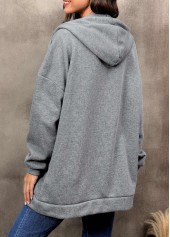 Grey outerwear & coats,Plain Color outerwear & coats,Zipper Grey Hooded Long Sleeve Coat