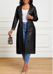 Black dresses,Plain Color dresses,ROTITA Black Belted Leather Snap Button Dress