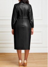 Black dresses,Plain Color dresses,ROTITA Black Belted Leather Snap Button Dress