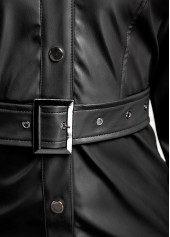 Black dresses,Plain Color dresses,ROTITA Black Belted Leather Snap Button Dress