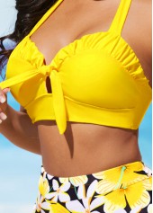 Yellow swimwear,Plain Color swimwear,ROTITA Bowknot Tie Back Yellow Bikini Top