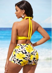 Yellow swimwear,Plain Color swimwear,ROTITA Bowknot Tie Back Yellow Bikini Top