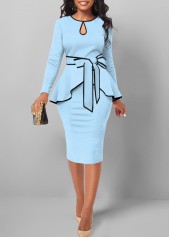 ROTITA Contrast Binding Light Blue Belted Bodycon Dress